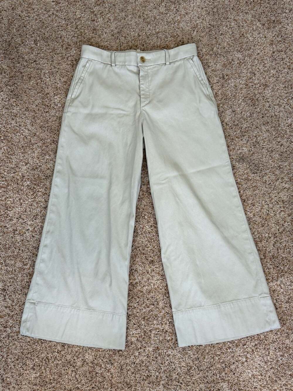 Spanx Women's Large Petite Cropped Wide Leg Stretch Pants Beige